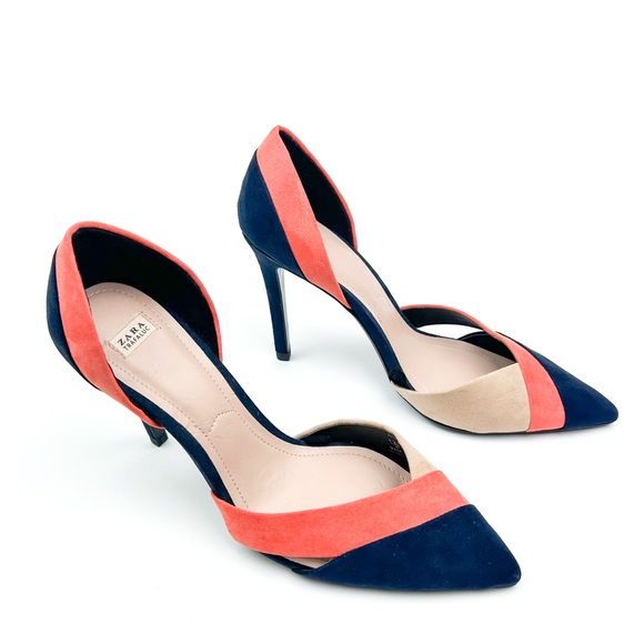 Zara D’orsay Color Block Tri Color Suede Pump Heel Size 41 - Picture 6 of 12